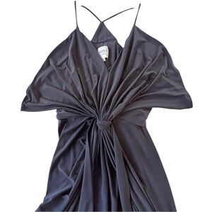 MISA Los Angeles Black Knot-Front Slip Dress